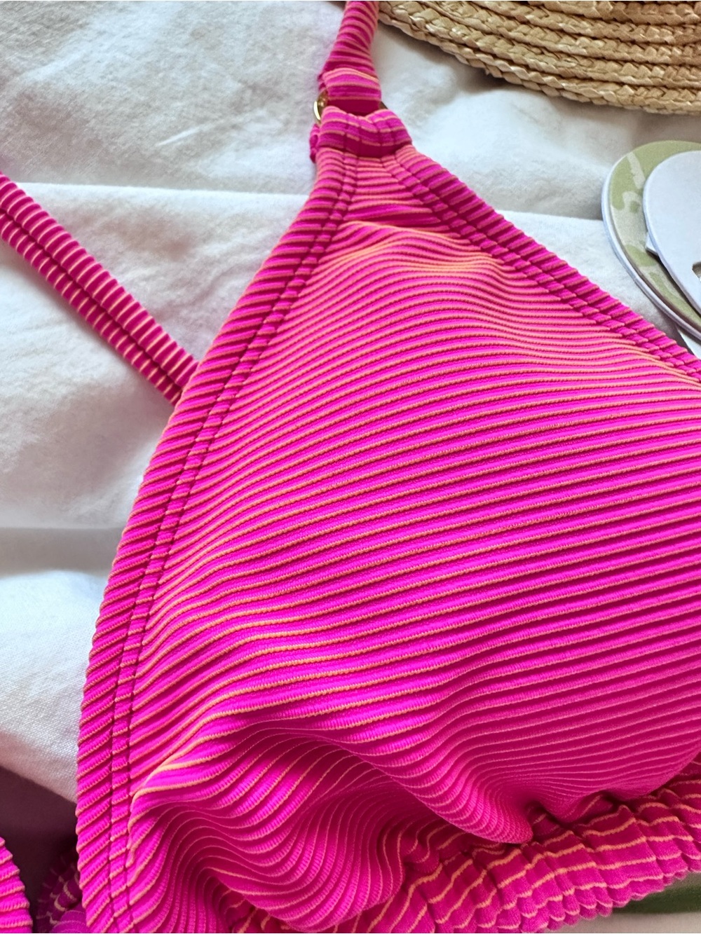 PQ Swim Nova Hot Pink Cranberry Ribbed Triangle Bikini Top - Picture 4 of 13